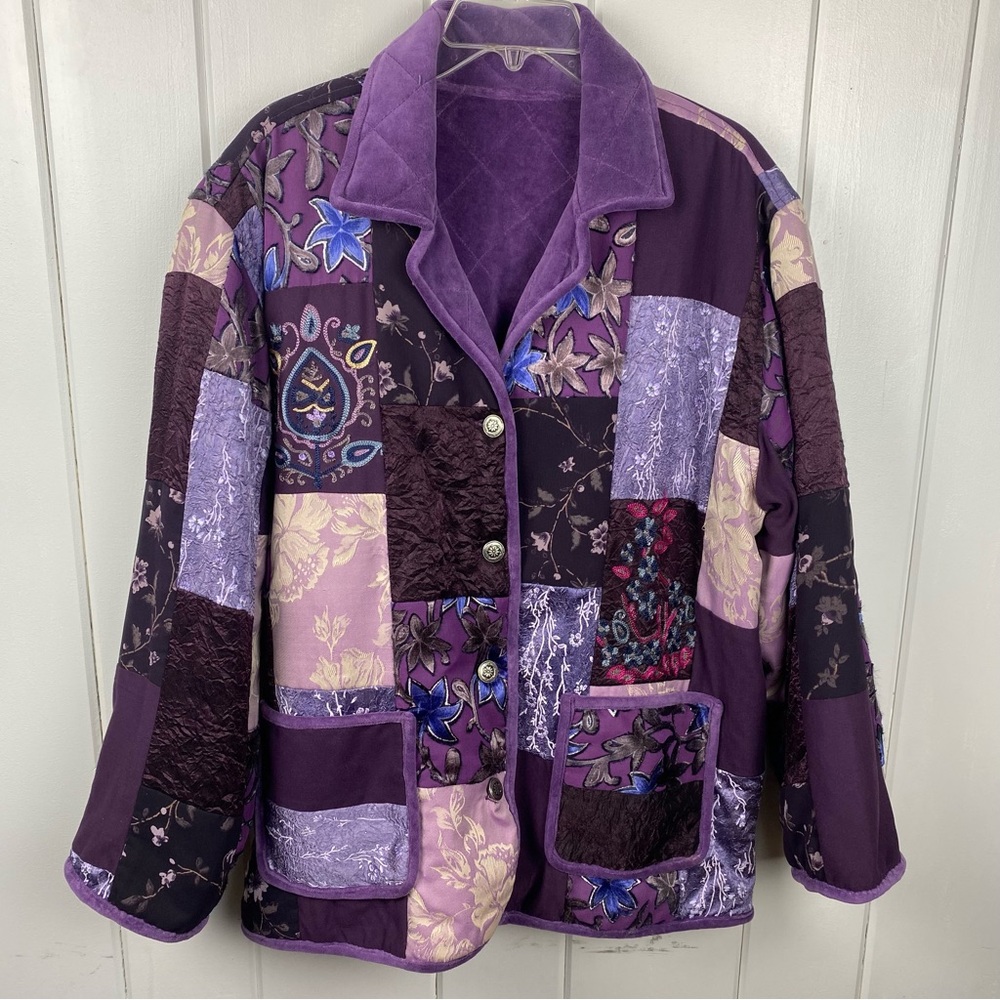 handmade reversible quilted velvet embroidery patchwork barn coat for women L-XL